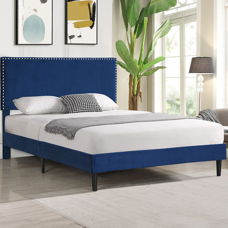 Levede Bed Frame Double Size Mattress Base Platform Wooden Velevt Headboard Blue