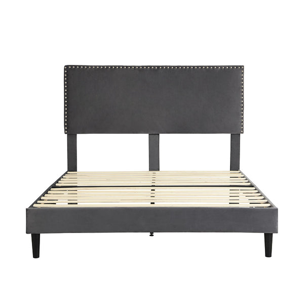 Levede Bed Frame Double Size Mattress Base Platform Wooden Velevt Headboard Grey