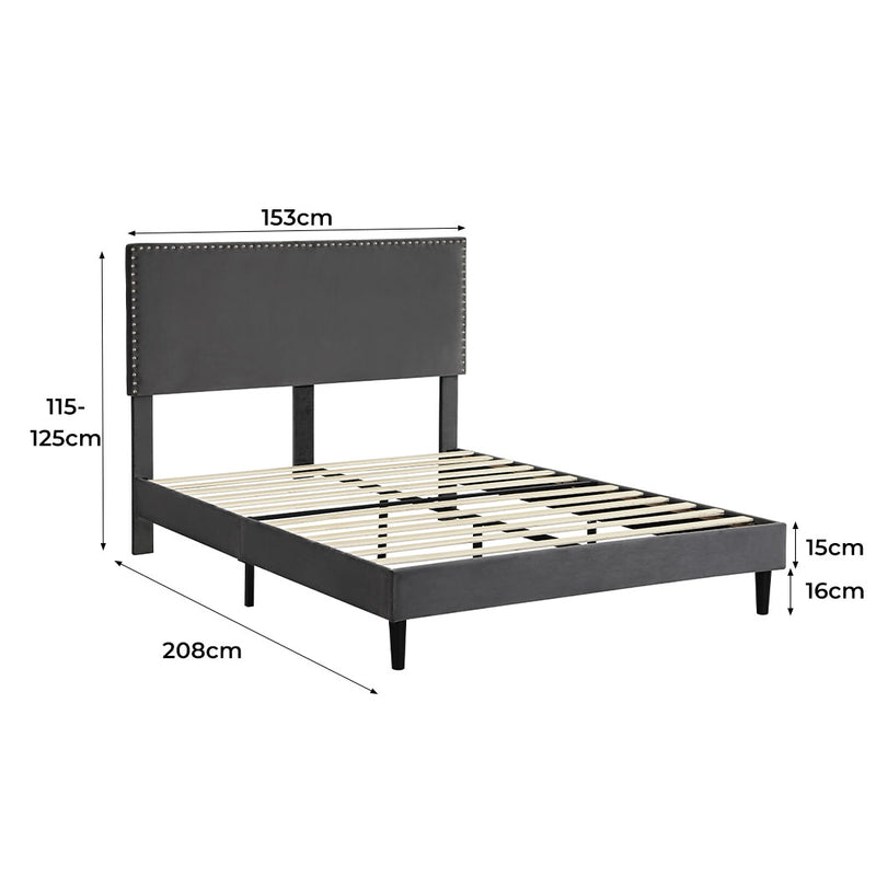 Levede Bed Frame Queen Size Mattress Base Platform Wooden Velevt Headboard Grey