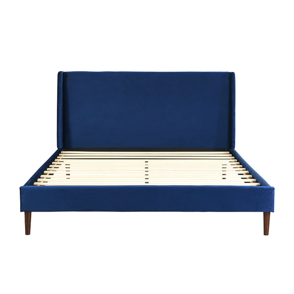 Levede Bed Frame Queen Size Mattress Base Platform Wooden Velevt Headboard Blue