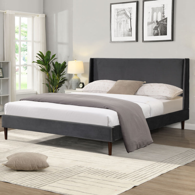 Levede Bed Frame Queen Size Mattress Base Platform Wooden Velevt Headboard Grey