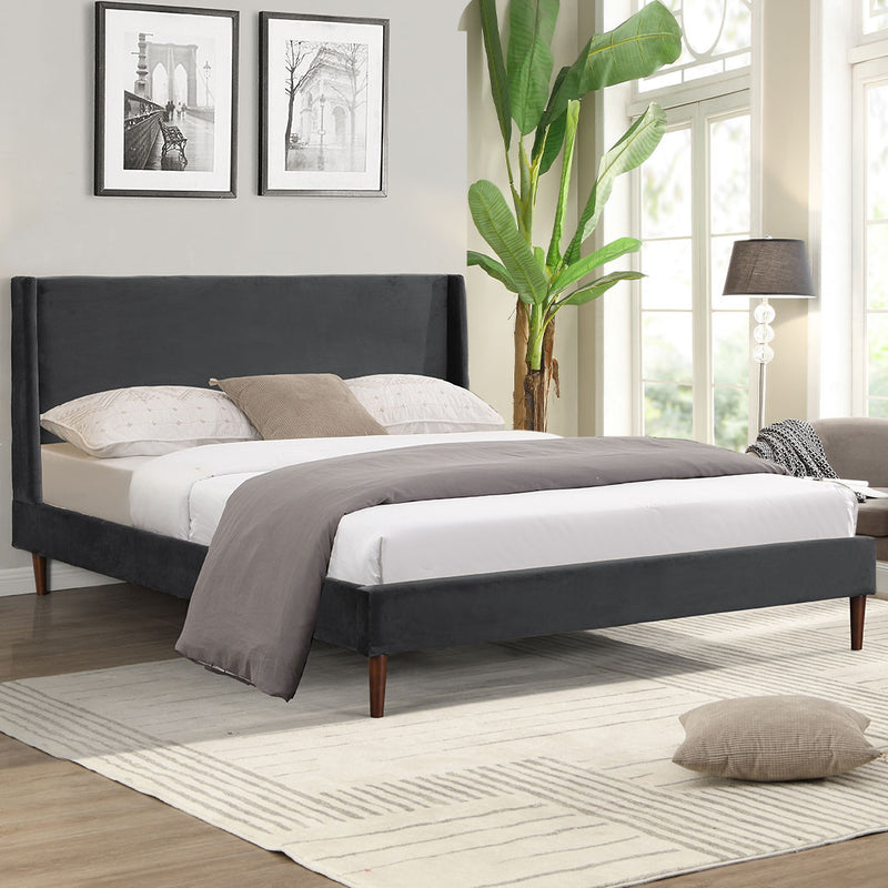 Levede Bed Frame Queen Size Mattress Base Platform Wooden Velevt Headboard Grey