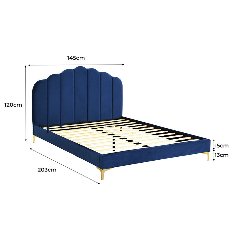 Levede Bed Frame Double Size Mattress Base Platform Wooden Velevt Headboard Blue