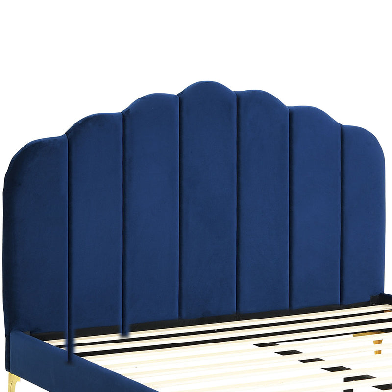 Levede Bed Frame Double Size Mattress Base Platform Wooden Velevt Headboard Blue