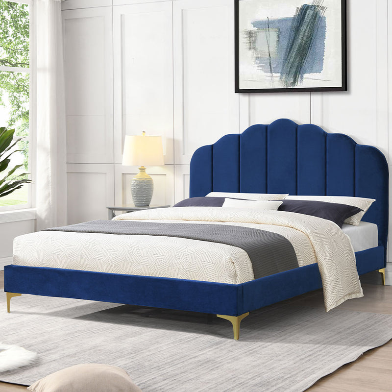 Levede Bed Frame Double Size Mattress Base Platform Wooden Velevt Headboard Blue