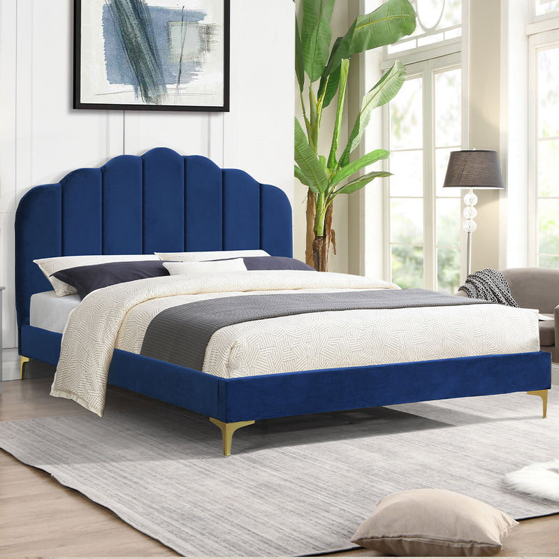 Levede Bed Frame Double Size Mattress Base Platform Wooden Velevt Headboard Blue