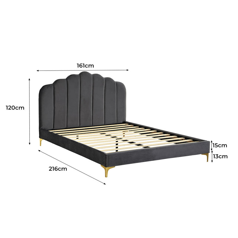 Levede Bed Frame Queen Size Mattress Base Platform Wooden Velevt Headboard Grey