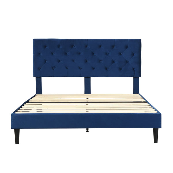 Levede Bed Frame Double Size Mattress Base Platform Wooden Velevt Headboard Blue