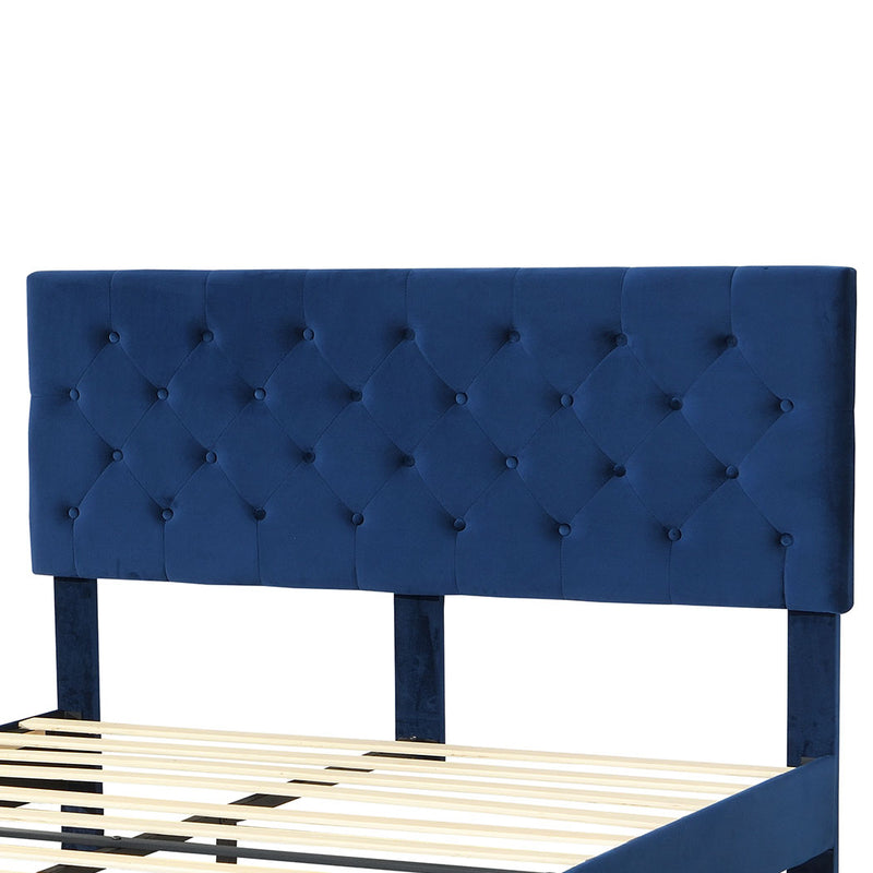 Levede Bed Frame Queen Size Mattress Base Platform Wooden Velevt Headboard Blue