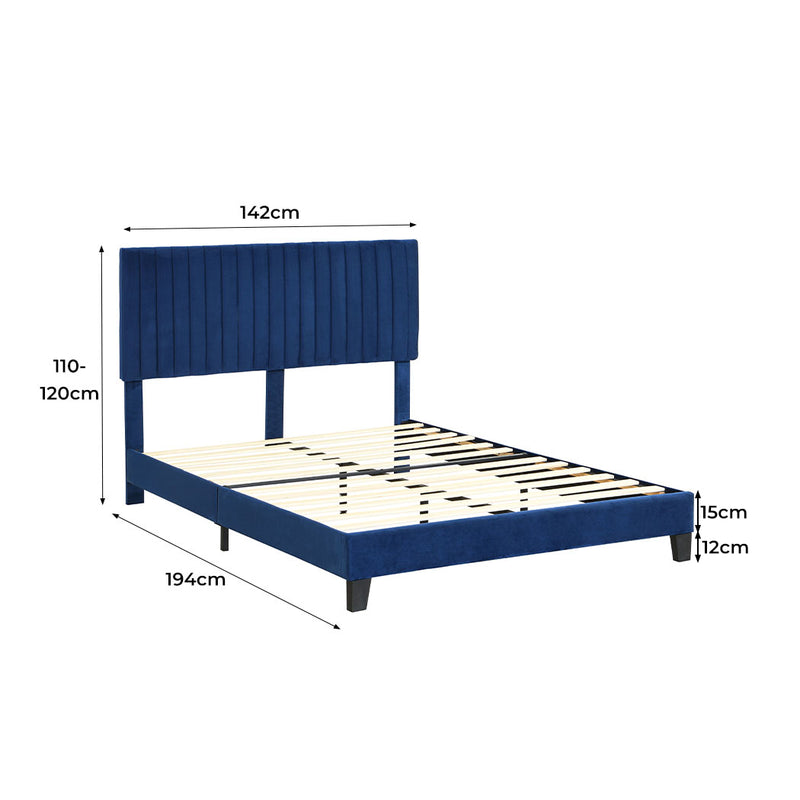 Levede Bed Frame Double Size Mattress Base Platform Wooden Velevt Headboard Blue