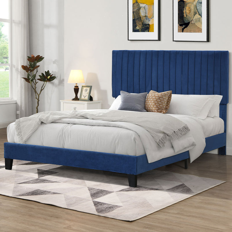 Levede Bed Frame Double Size Mattress Base Platform Wooden Velevt Headboard Blue