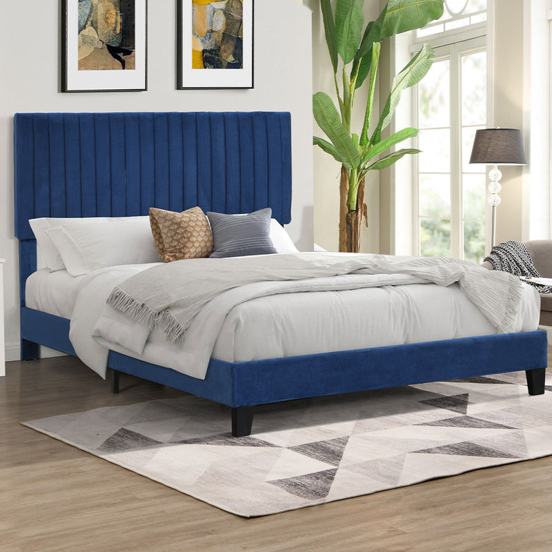 Levede Bed Frame Double Size Mattress Base Platform Wooden Velevt Headboard Blue