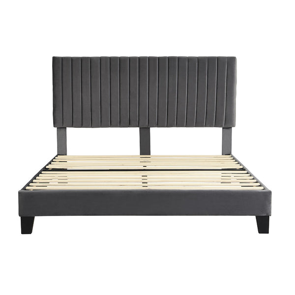 Levede Bed Frame Double Size Mattress Base Platform Wooden Velevt Headboard Grey