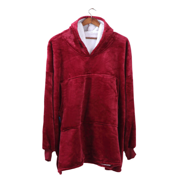 DreamZ Plush Fleece Sherpa Hoodie Sweatshirt Huggle Blanket Pajamas Burgundy