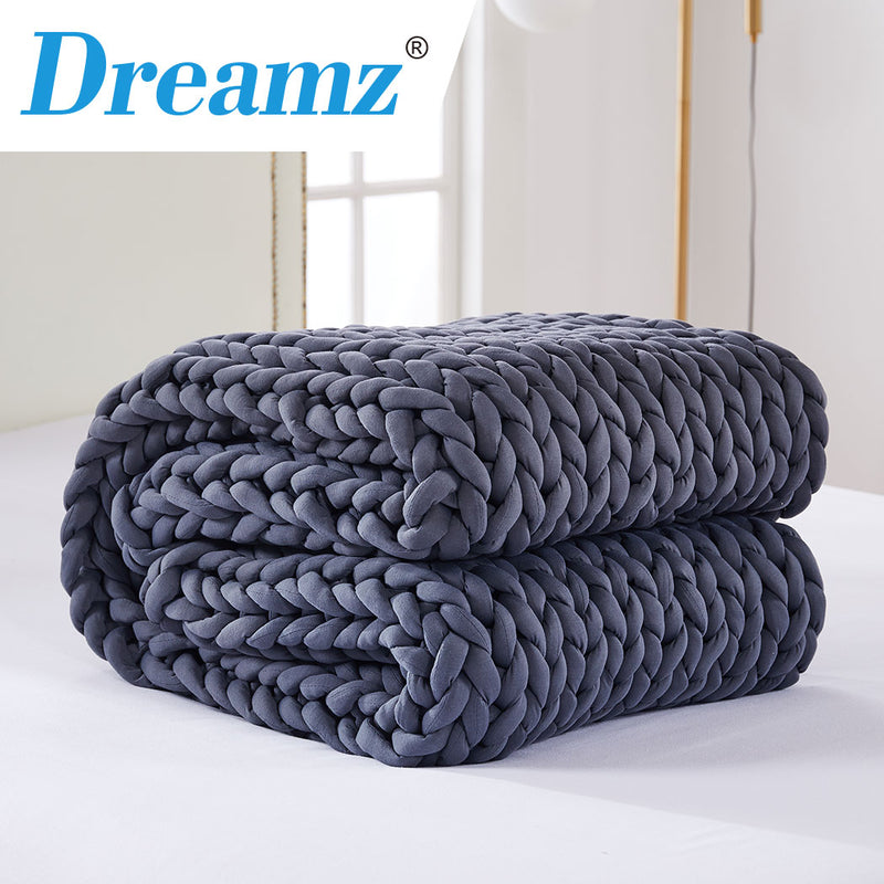 DreamZ Knitted Weighted Blanket Chunky Bulky Knit Throw Blanket 6.5KG Dark Grey