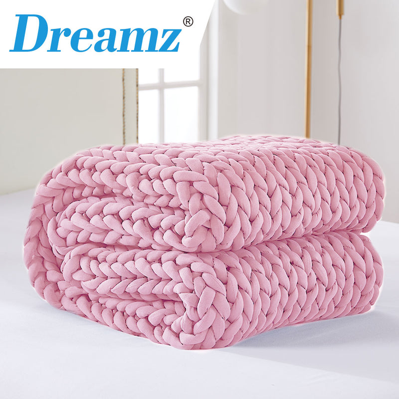 DreamZ Knitted Weighted Blanket Chunky Bulky Knit Throw Blanket 6.5KG Pink