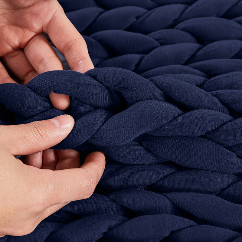 Dreamz Knitted Weighted Blanket Chunky Bulky Knit Throw Blanket 3KG Navy Blue