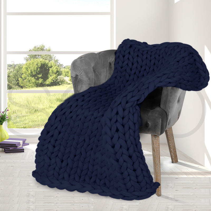 Dreamz Knitted Weighted Blanket Chunky Bulky Knit Throw Blanket 3KG Navy Blue