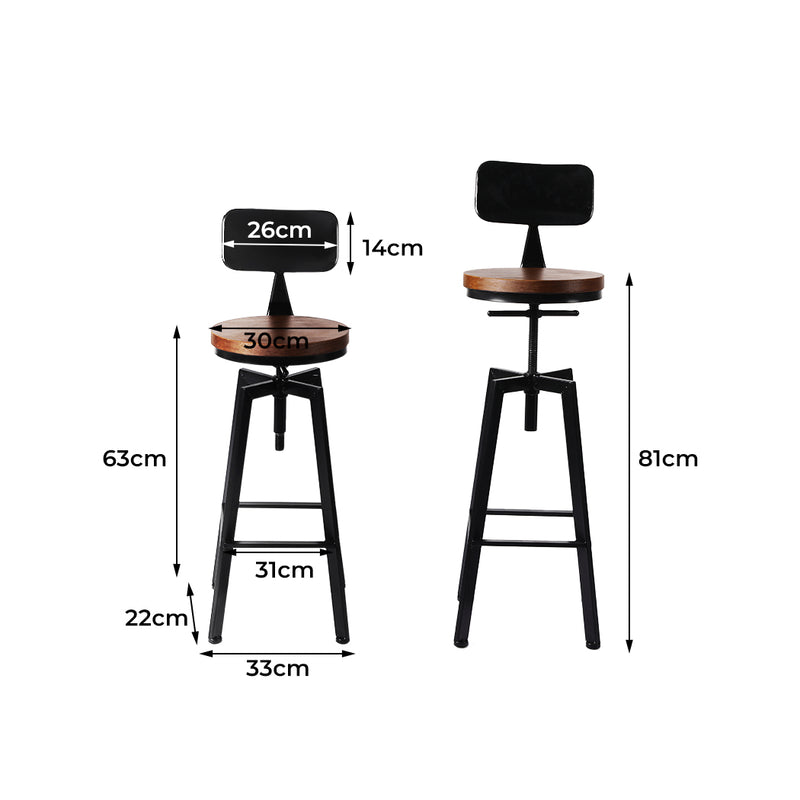 Levede 2x Industrial Bar Stools Chairs Kitchen Stool Wooden Barstools Swivel