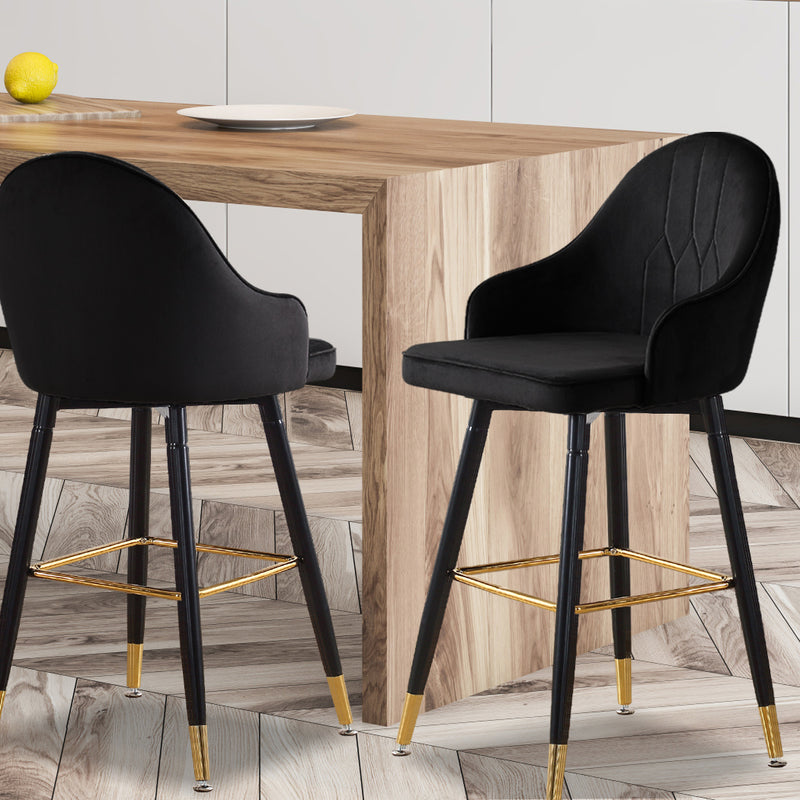 Levede 2x Bar Stools Stool Kitchen Chairs Swivel Velvet Barstools Vintage Black