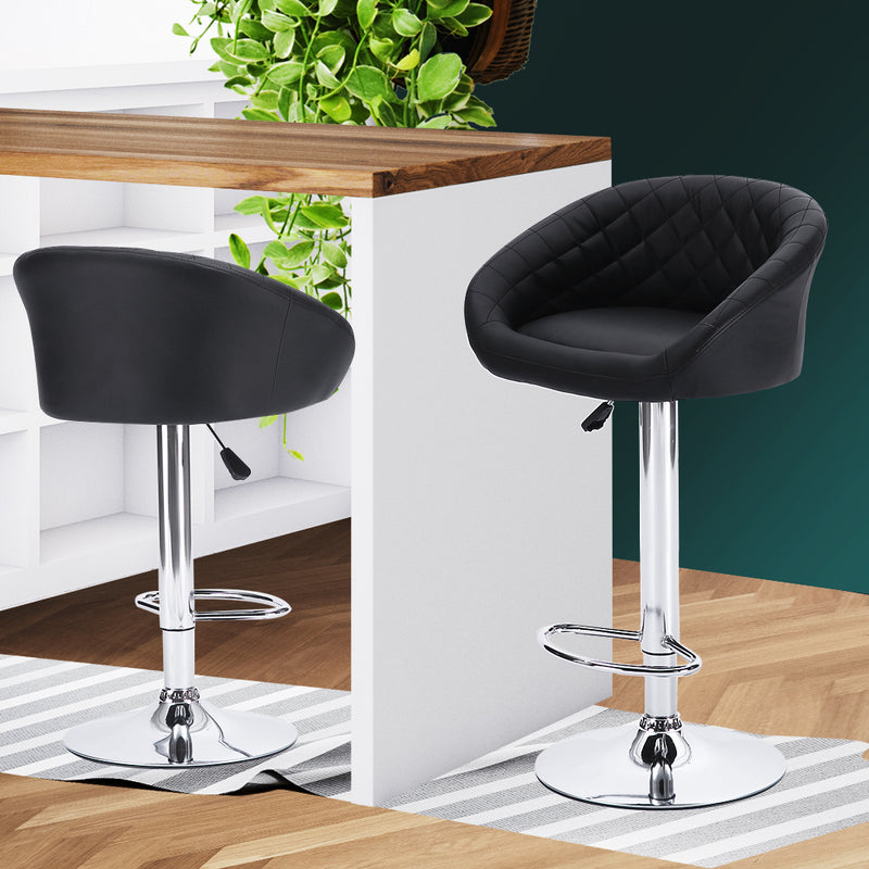 2x Bar Stools Stool Kitchen Chairs Swivel PU Leather Metal Furniture Black