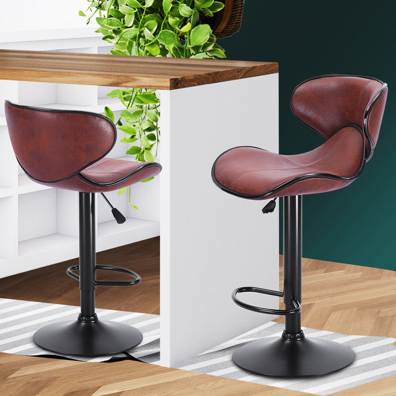 2x Bar Stools Stool Kitchen Chairs Swivel PU Leather Industrial Furniture Brown