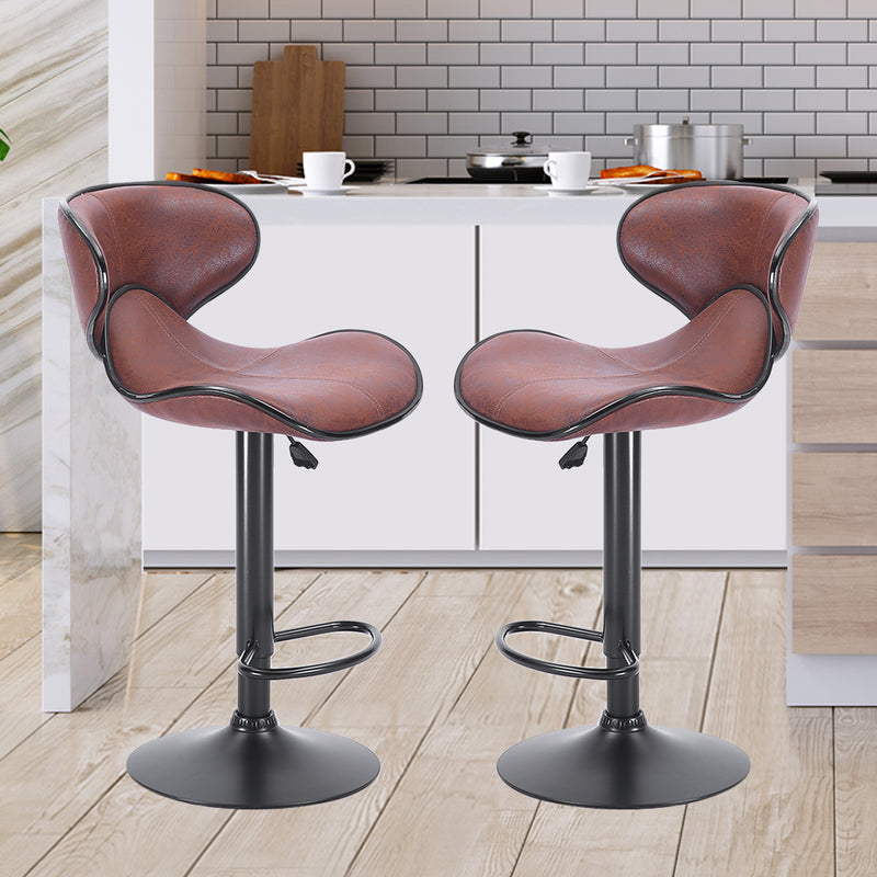 2x Bar Stools Stool Kitchen Chairs Swivel PU Leather Industrial Furniture Brown