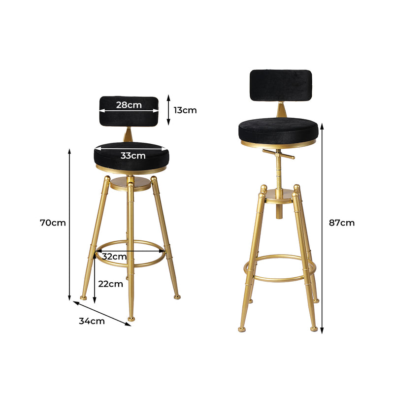 Levede Bar Stools Kitchen Stool Chair Swivel Barstools Velvet Padded Seat Black