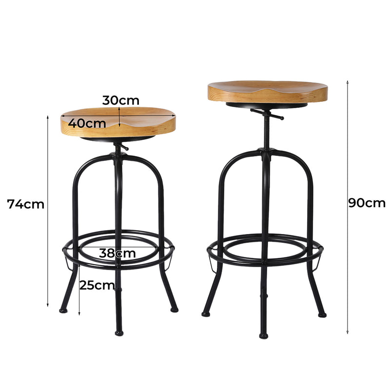 Levede Industrial Bar Stools Kitchen Stool Wooden Barstools Swivel Vintage Chair