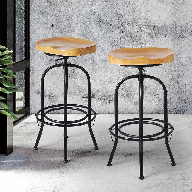 Levede Industrial Bar Stools Kitchen Stool Wooden Barstools Swivel Vintage Chair