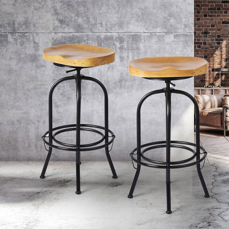 Levede Industrial Bar Stools Kitchen Stool Wooden Barstools Swivel Vintage Chair