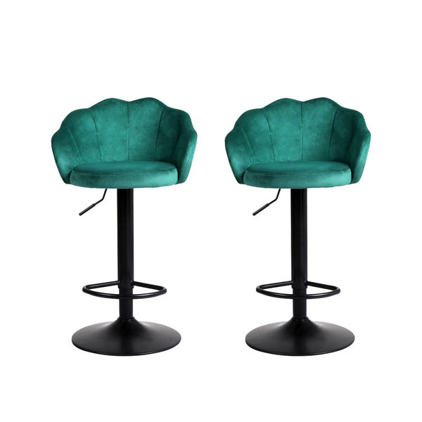 Levede 2x Bar Stools Kitchen Gas Lift Stool Chair Swivel Barstools Velvet Green