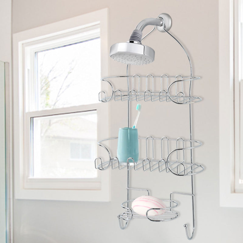 Bathroom Shower Caddy Organiser Bath Shelf Shelves Storage Rack Hang Hook 3-Tier