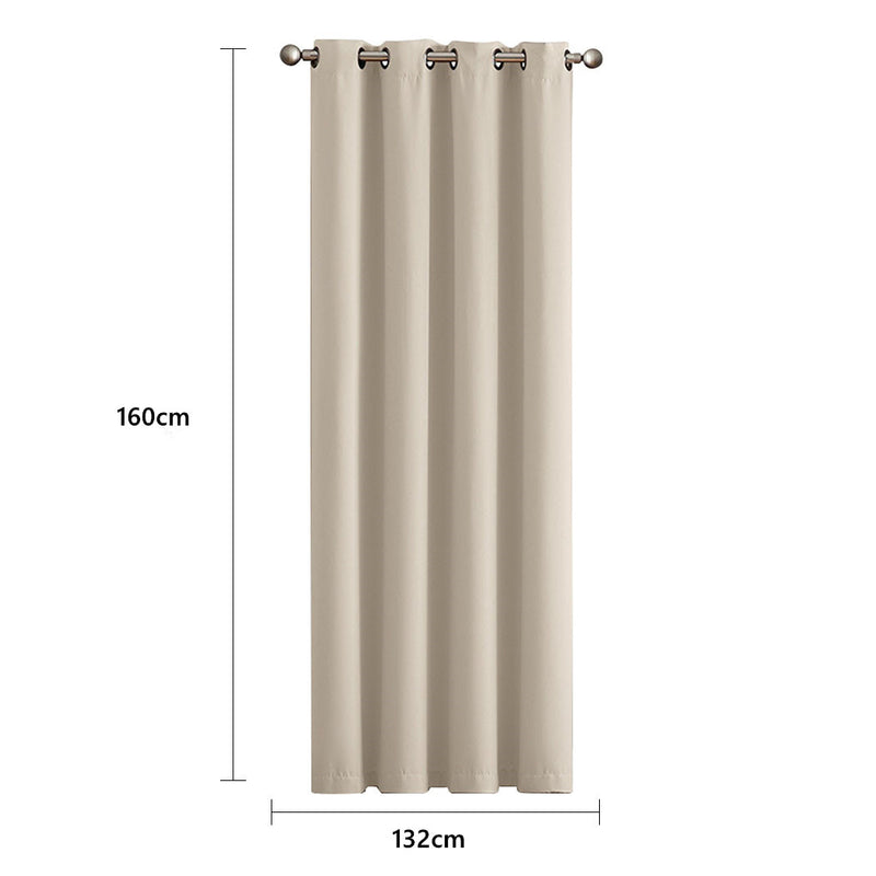 2x Blockout Curtains Panels 3 Layers Eyelet Room Darkening 132x160cm Beige