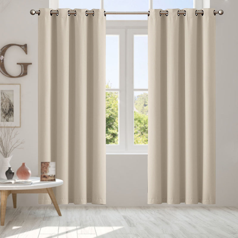 2x Blockout Curtains Panels 3 Layers Eyelet Room Darkening 132x160cm Beige