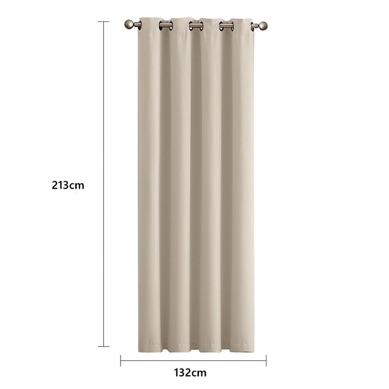 2x Blockout Curtains Panels 3 Layers Eyelet Room Darkening 132x213cm Beige