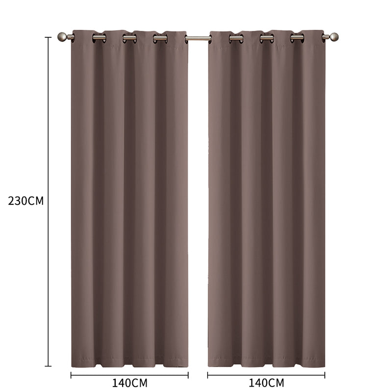 2x Blockout Curtains Panels 3 Layers Eyelet Room Darkening 140x230cm Taupe