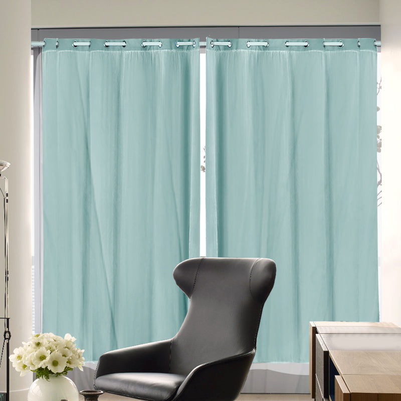 2x Blockout Curtains Panels 3 Layers with Gauze Room Darkening 180x213cm Aqua