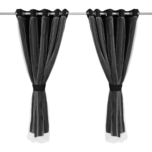 2x Blockout Curtains Panels 3 Layers with Gauze Room Darkening 180x230cm Black