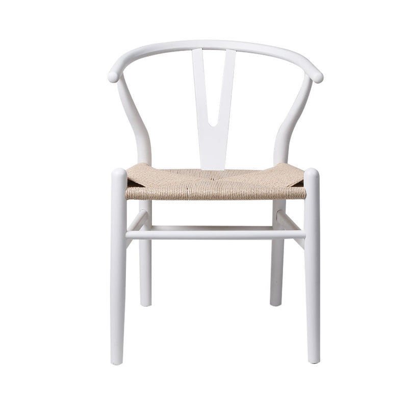 Set of 2 Dining Chairs Rattan Seat Side Chair Kitchen Wood Furniture White