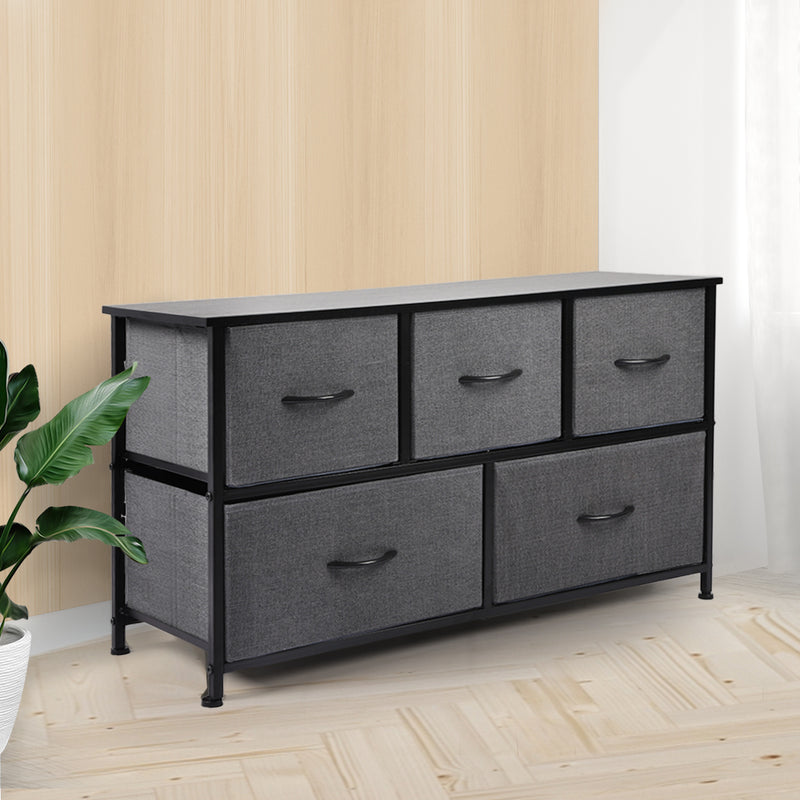 Levede Storage Cabinet Tower Chest of Drawers Dresser Tallboy 5 Drawer Dark Grey