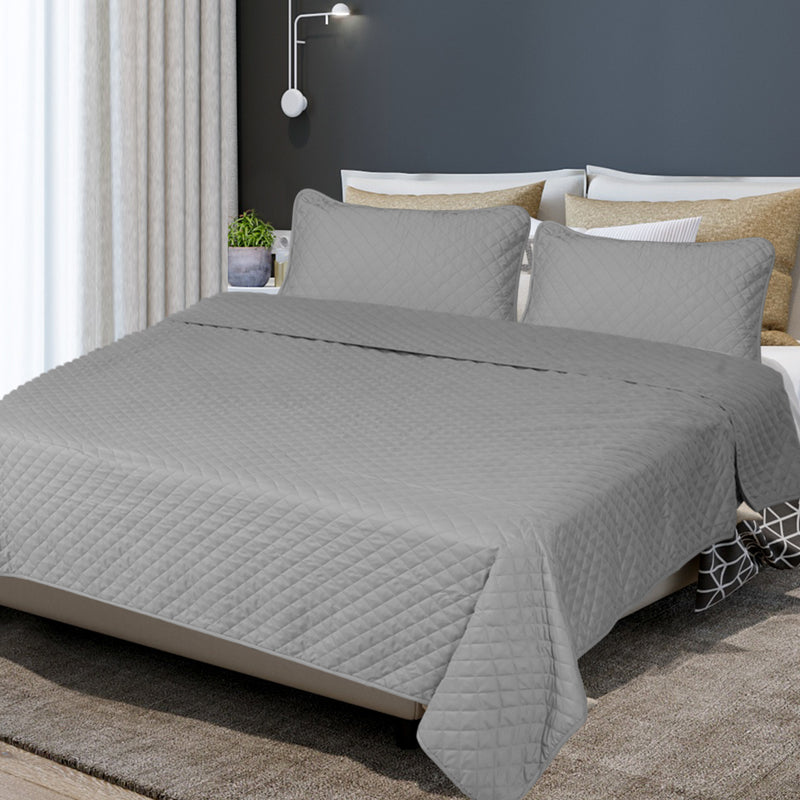 DreamZ Bedspread Coverlet Set Quilted Comforter Soft Pillowcases King Grey