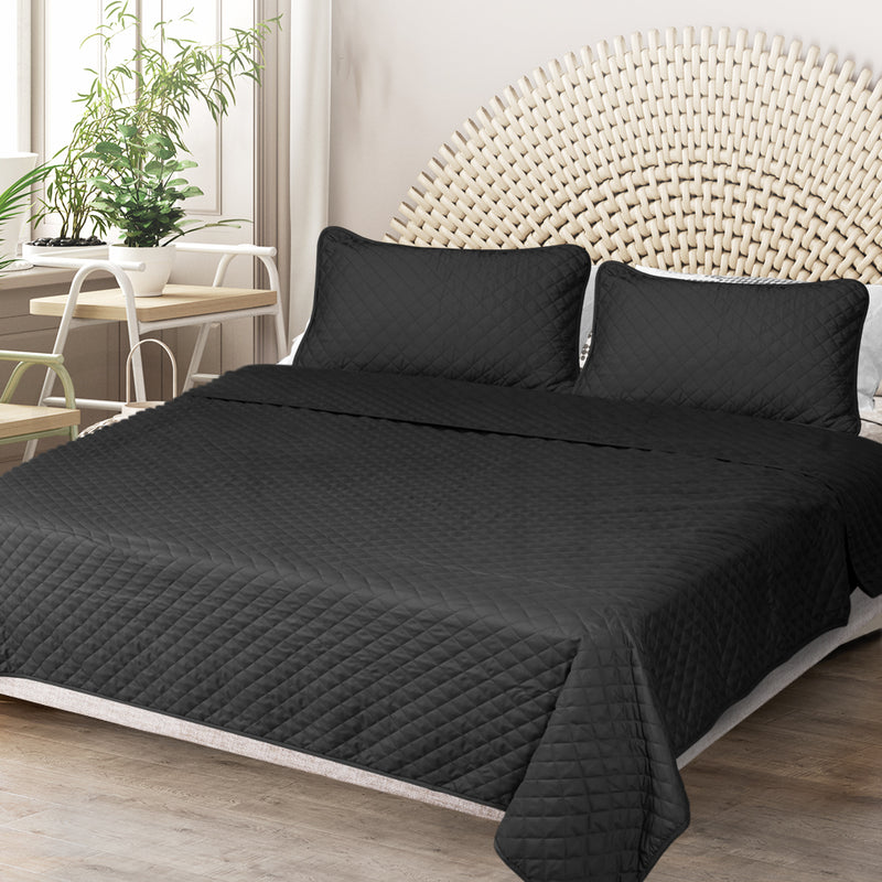 DreamZ Bedspread Coverlet Set Quilted Comforter Soft Pillowcases Queen Dark Grey