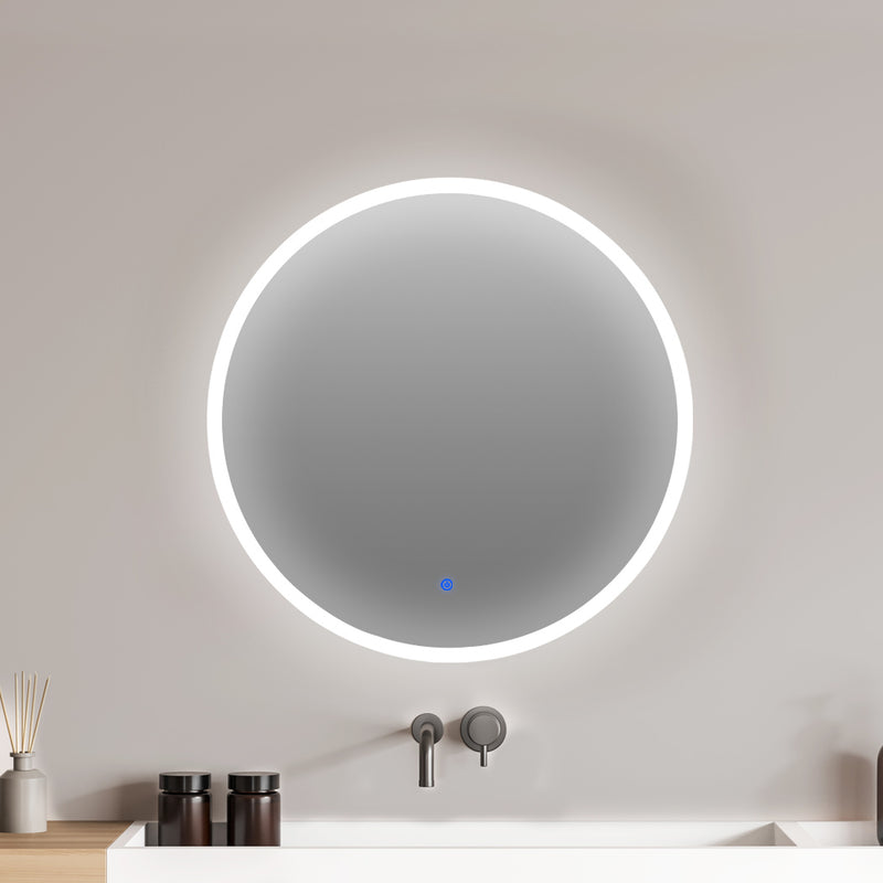 EMITTO LED Wall Mirror Round Anti-fog Bathroom Mirrors Makeup Light Decor 70cm