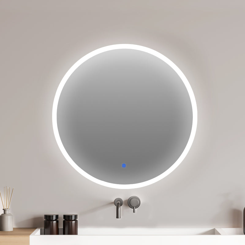 EMITTO LED Wall Mirror Round Anti-fog Bathroom Mirrors Makeup Light Decor 90cm