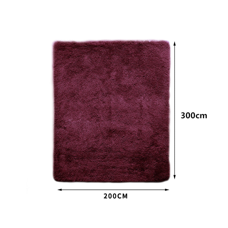 Marlow Floor Mat Rugs Shaggy Rug Area Carpet Large Soft Mats 300x200cm Burgundy