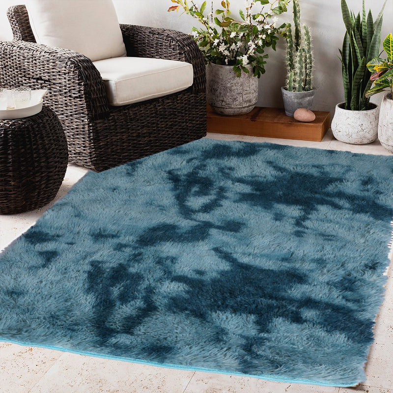 Marlow Floor Rug Shaggy Rugs Soft Large Carpet Area Tie-dyed 120x160cm Blue