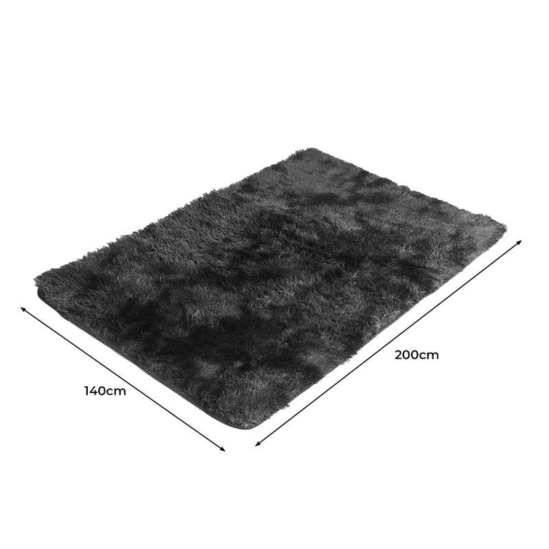 Marlow Floor Rug Shaggy Rugs Soft Large Carpet Area Tie-dyed 140x200cm Black