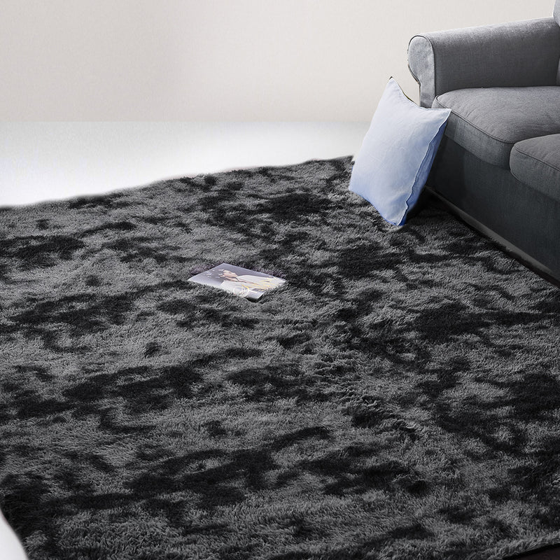 Marlow Floor Rug Shaggy Rugs Soft Large Carpet Area Tie-dyed 140x200cm Black