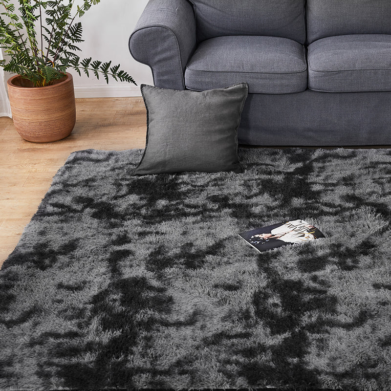 Marlow Floor Rug Shaggy Rugs Soft Large Carpet Area Tie-dyed 140x200cm Black